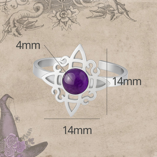 Anillo Nudo de Bruja con Amatista en Acero Plateado - cotigo