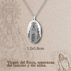 Colgante Virgen del Rocío Medalla Grabada Acero Plateado diseño