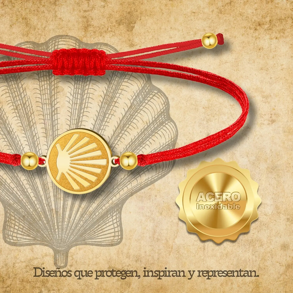 Pulsera Hilo Encerado con La concha de vieir color Dorado - cotigo