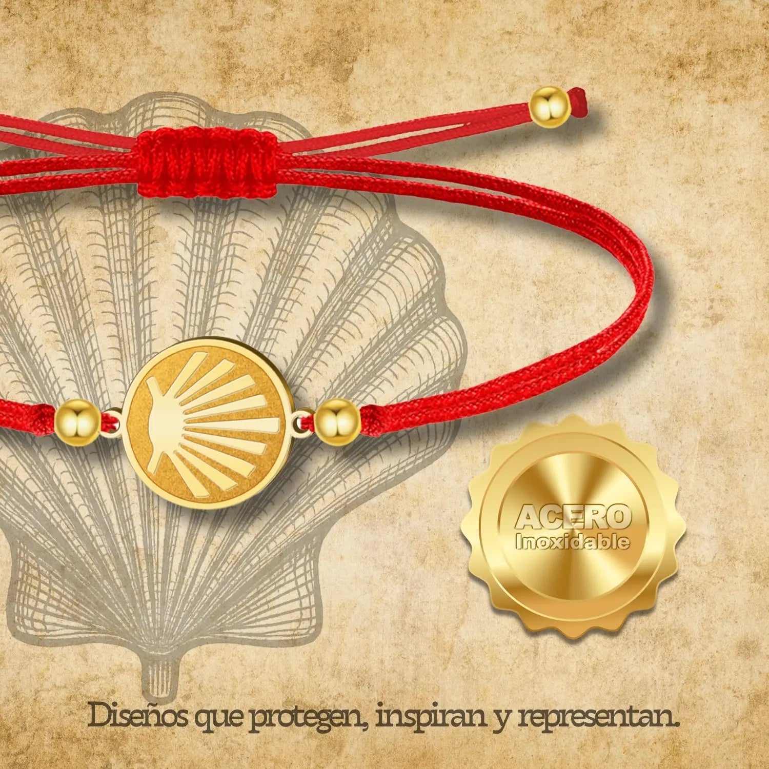 Pulsera Hilo Encerado con La concha de vieir color Dorado - cotigo