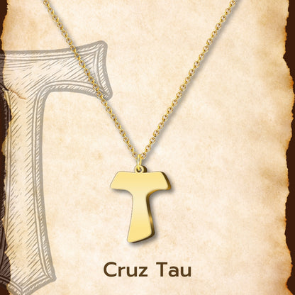 Colgante Cruz Tau Acero inoxidable color Dorado