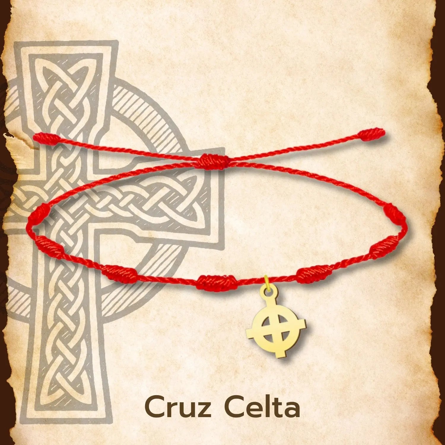 Pulsera de los 7 Nudos con Cruz Celta en Acero Dorado detalle