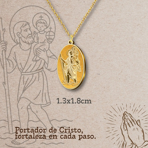 Colgante Medalla de San Cristóbal en Acero detalle