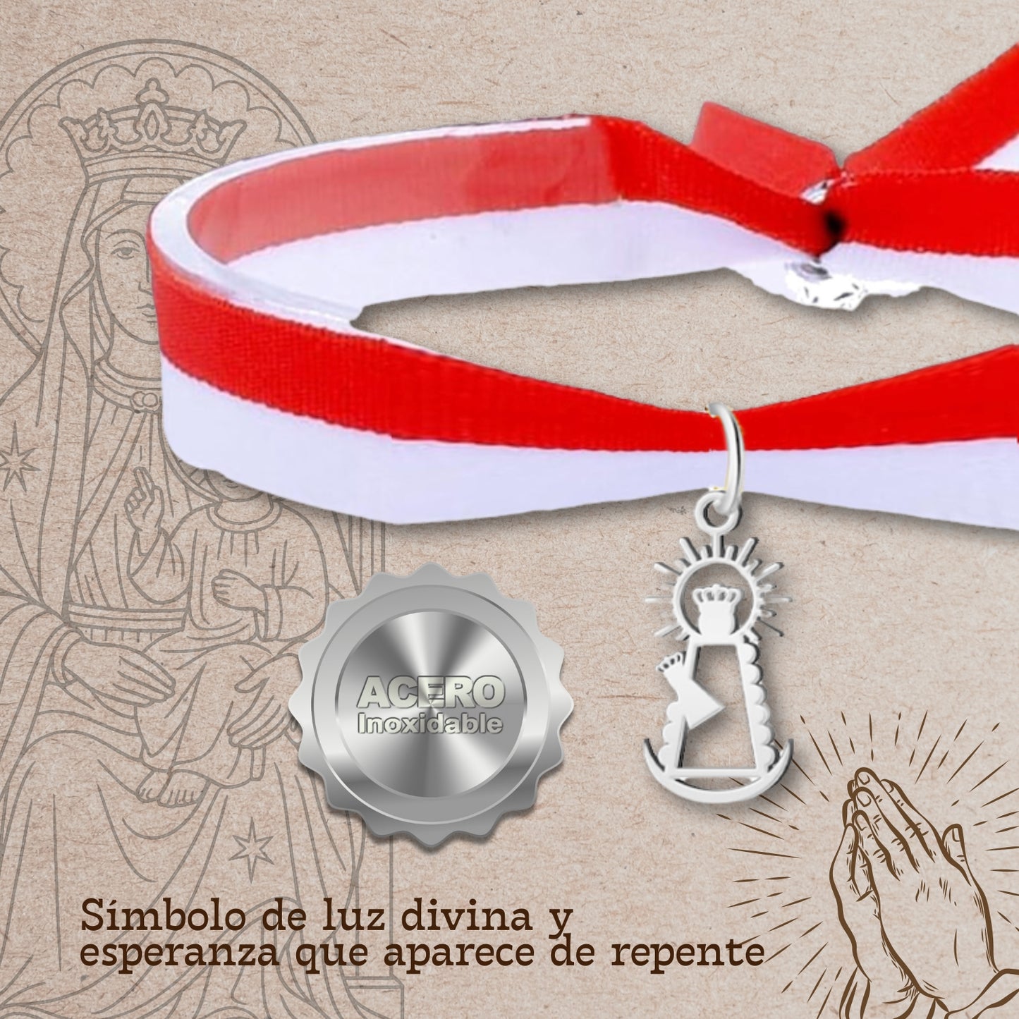 Pulsera Bandera cantabria con Colgante Virgen de la bien aparecida Acero Plateado