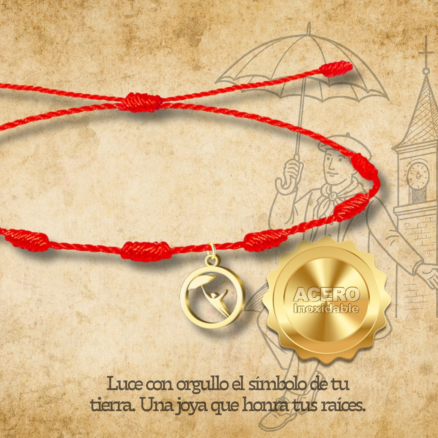 Pulsera 7 Nudo -El paraguas de Zeledón -Dorado