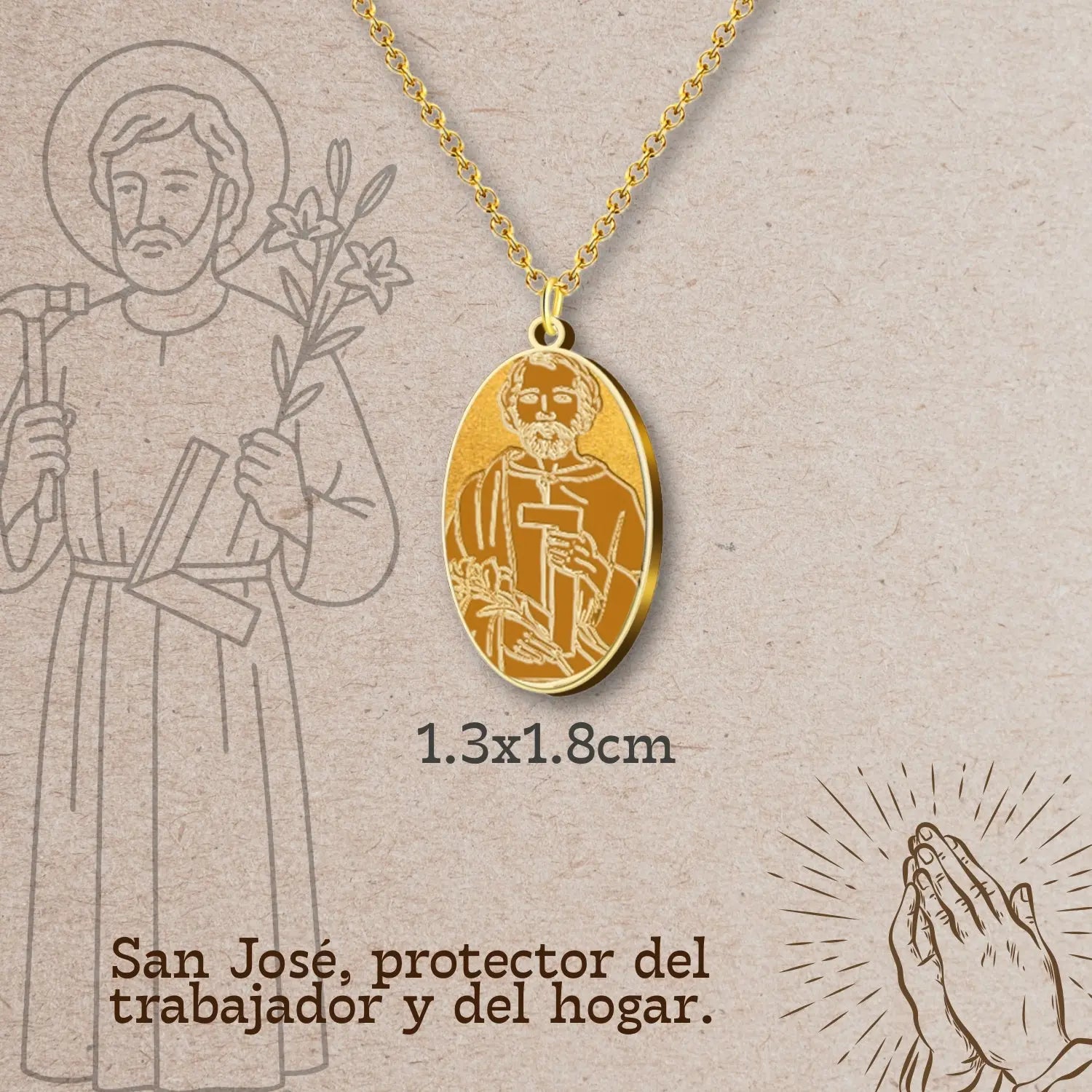 Colgante Medalla de San José Obrero Acero detalle