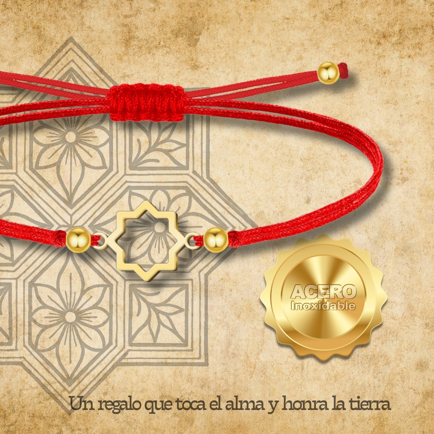 Pulsera Hilo encerado con Estrella Mudéjar Acero Dorado