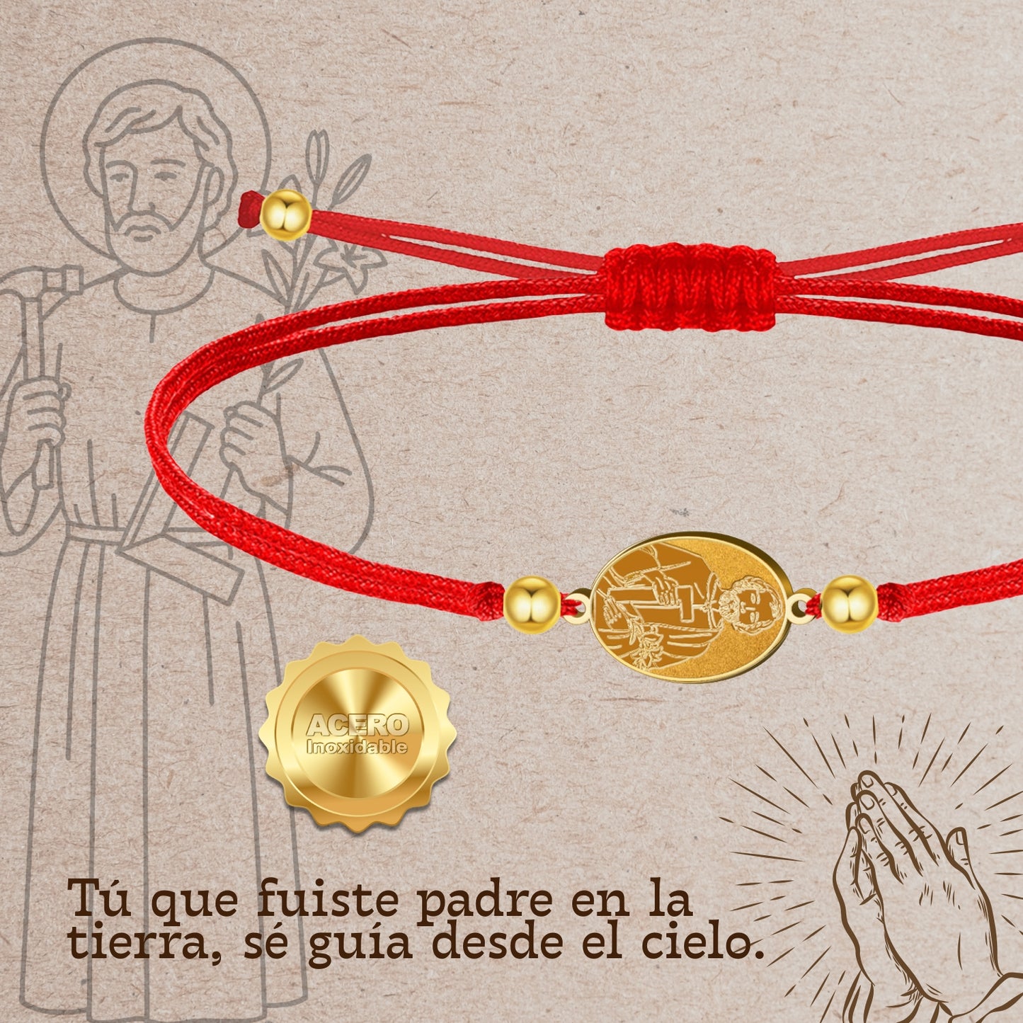 Pulsera Hilo Encerado con SAN JOSE OBRERO color Dorado
