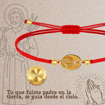 Pulsera Hilo Encerado con SAN JOSE OBRERO color Dorado