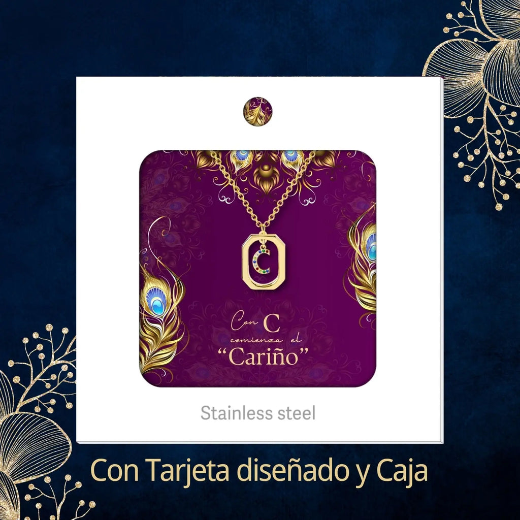 Collar con Colgante Letra Inicial Y Marco Bañado Oro de 14K detalle