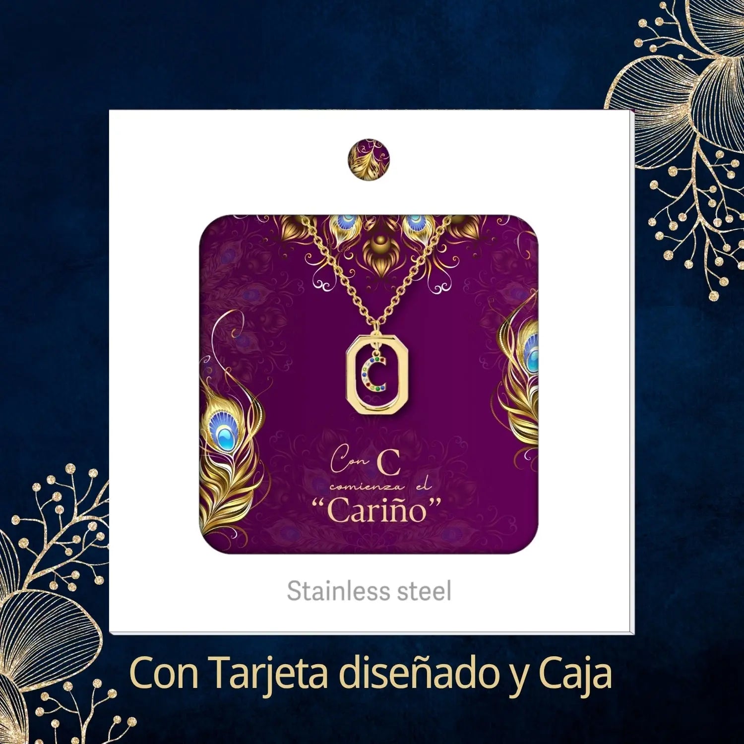 Colgante Letra Inicial C Acero con Circonita color Dorado - cotigo