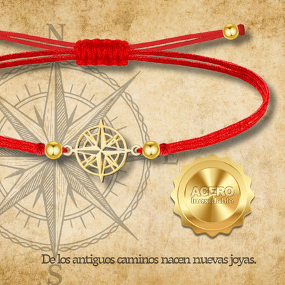 Pulsera Rosa de los Vientos Dorado de Hilo En.Rojo