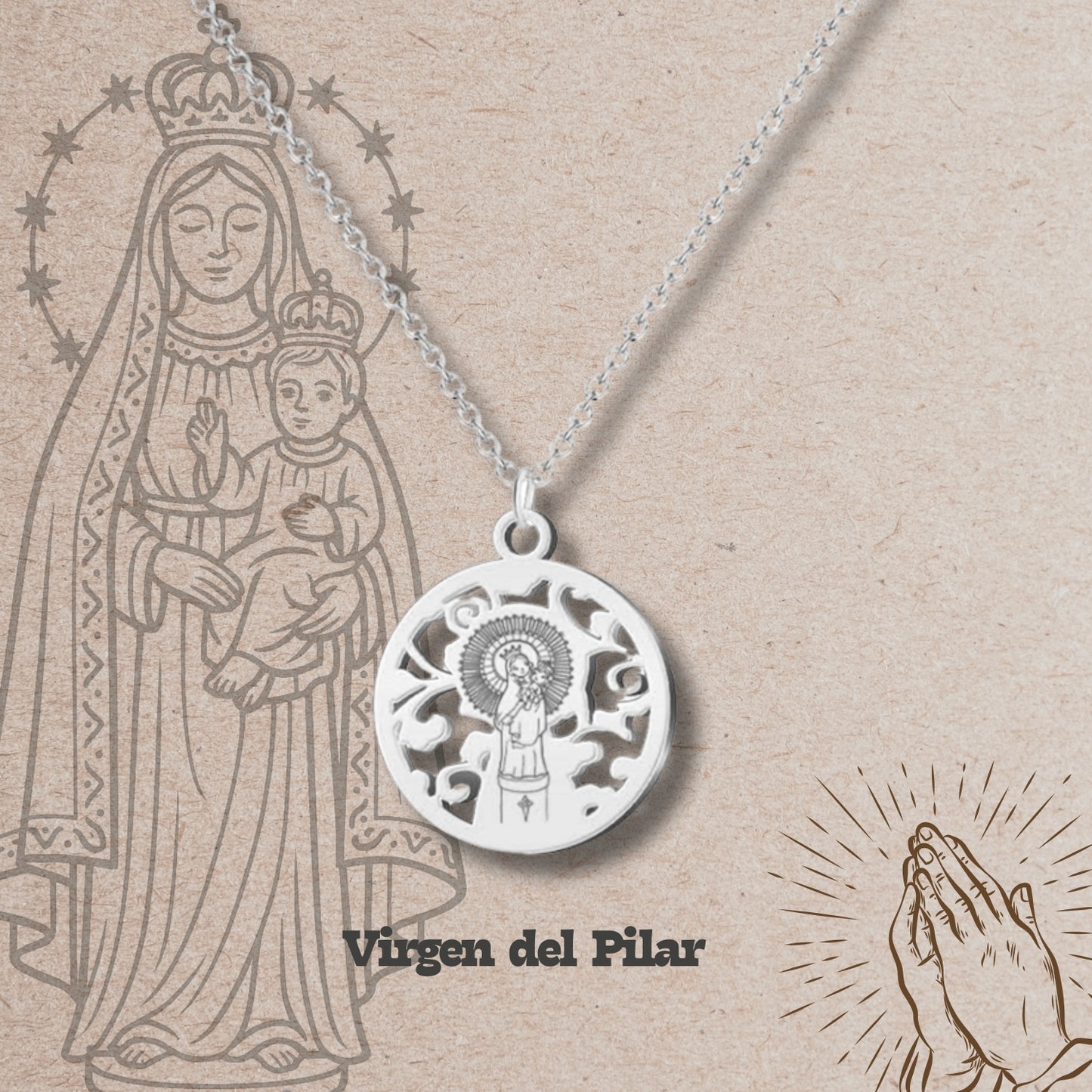 Collar Virgen de Pilar Acero plateado