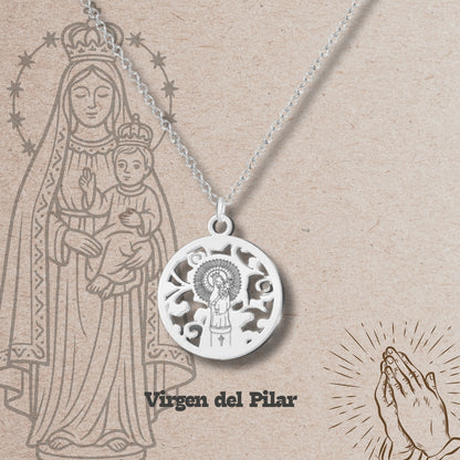 Collar Virgen de Pilar Acero plateado