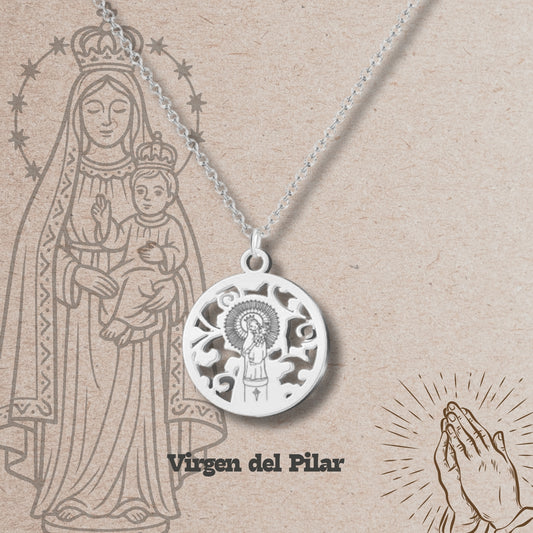 Collar Virgen de Pilar Acero plateado