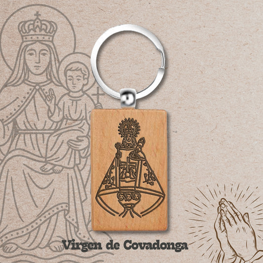 Llavero de Madera con VIRGEN DE COVADONGA