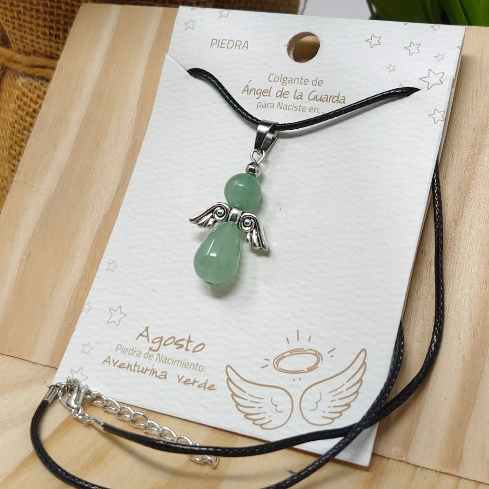 Colgante Ángel de la Guarda en Aventurina Verde detalle