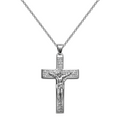 Collar con cruz de Jesús crucificado y oración Padre Nuestro en acero inoxidable