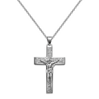 Collar con cruz de Jesús crucificado y oración Padre Nuestro en acero inoxidable