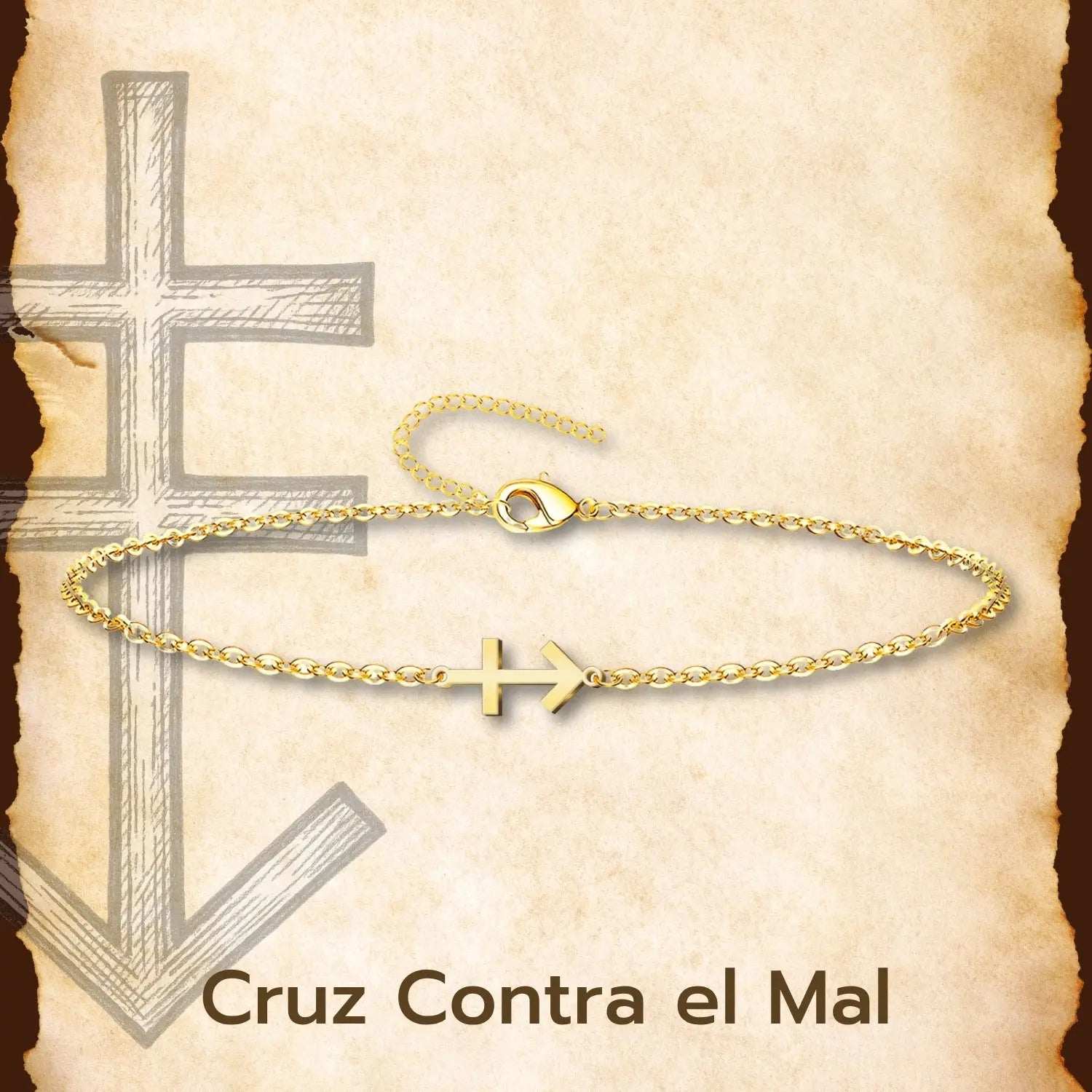 Pulsera Cruz Contra Mal Acero inoxidable color Dorado - cotigo