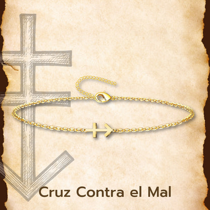 Pulsera Cruz Contra Mal Acero inoxidable color Dorado