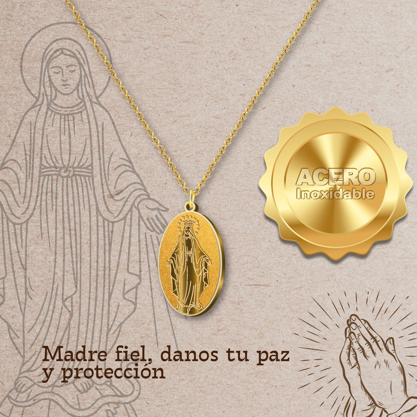 Colgante Acero Virgen de la Milagrosa color Dorado