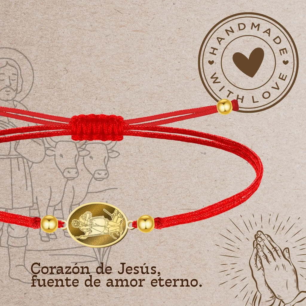 Pulsera Hilo Encerado con SAN ISIDRO LABRADOR color Dorado - cotigo