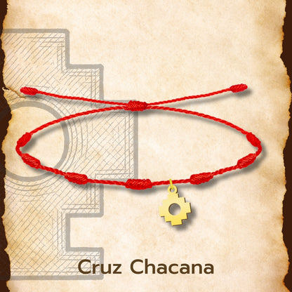 Pulsera 7 Nudos con Cruz Chacana color Dorado