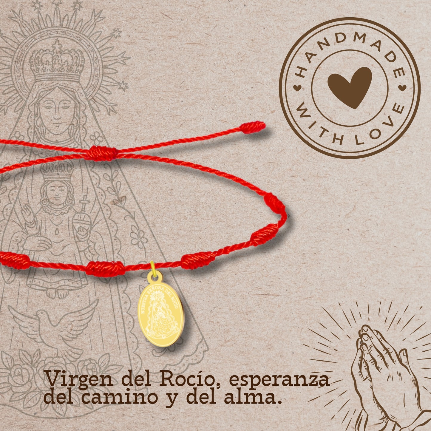 Pulsera 7 nudos con Virgen del Rocío Dorado