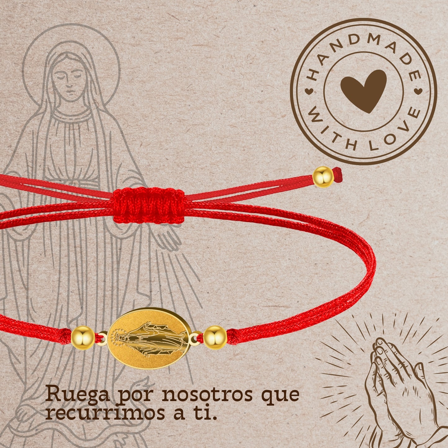 Pulsera Hilo Encerado con Virgen de la Milagrosa color Dorado