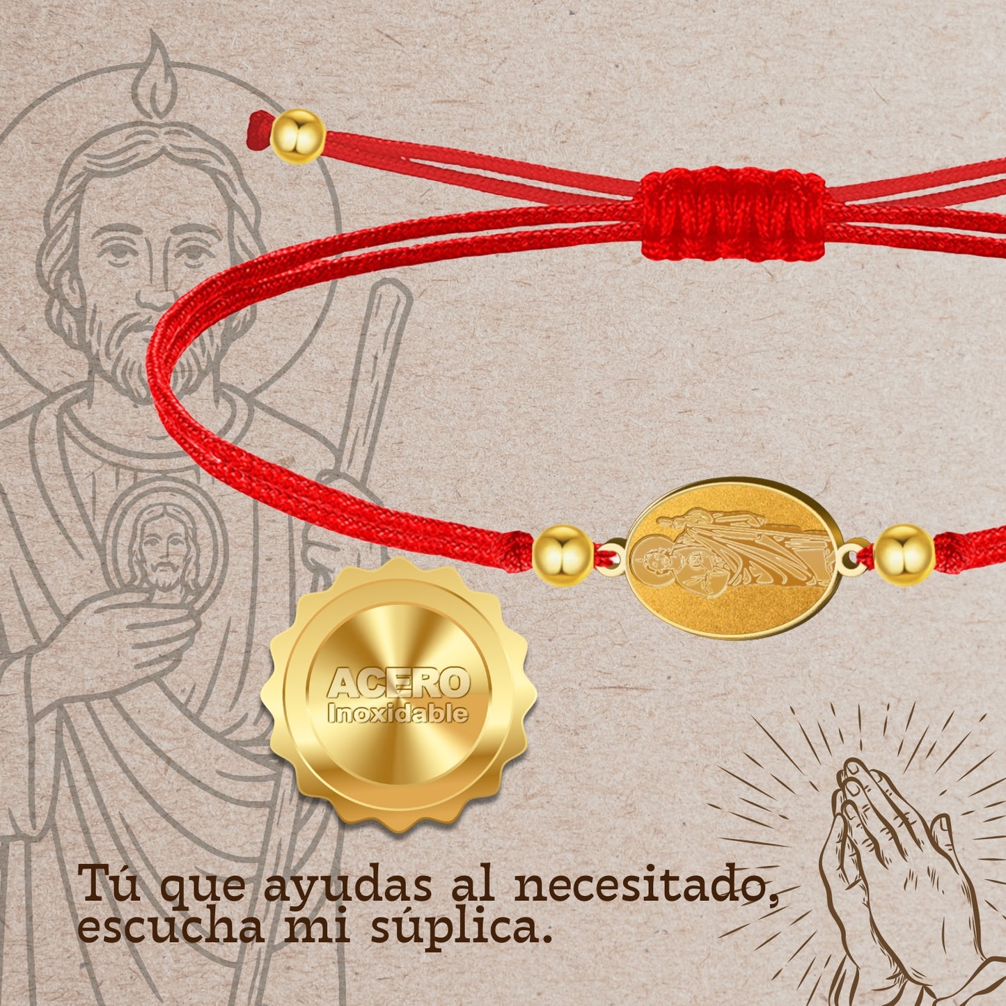 Pulsera Hilo Encerado con SAN JUDAS TADEO color Dorado