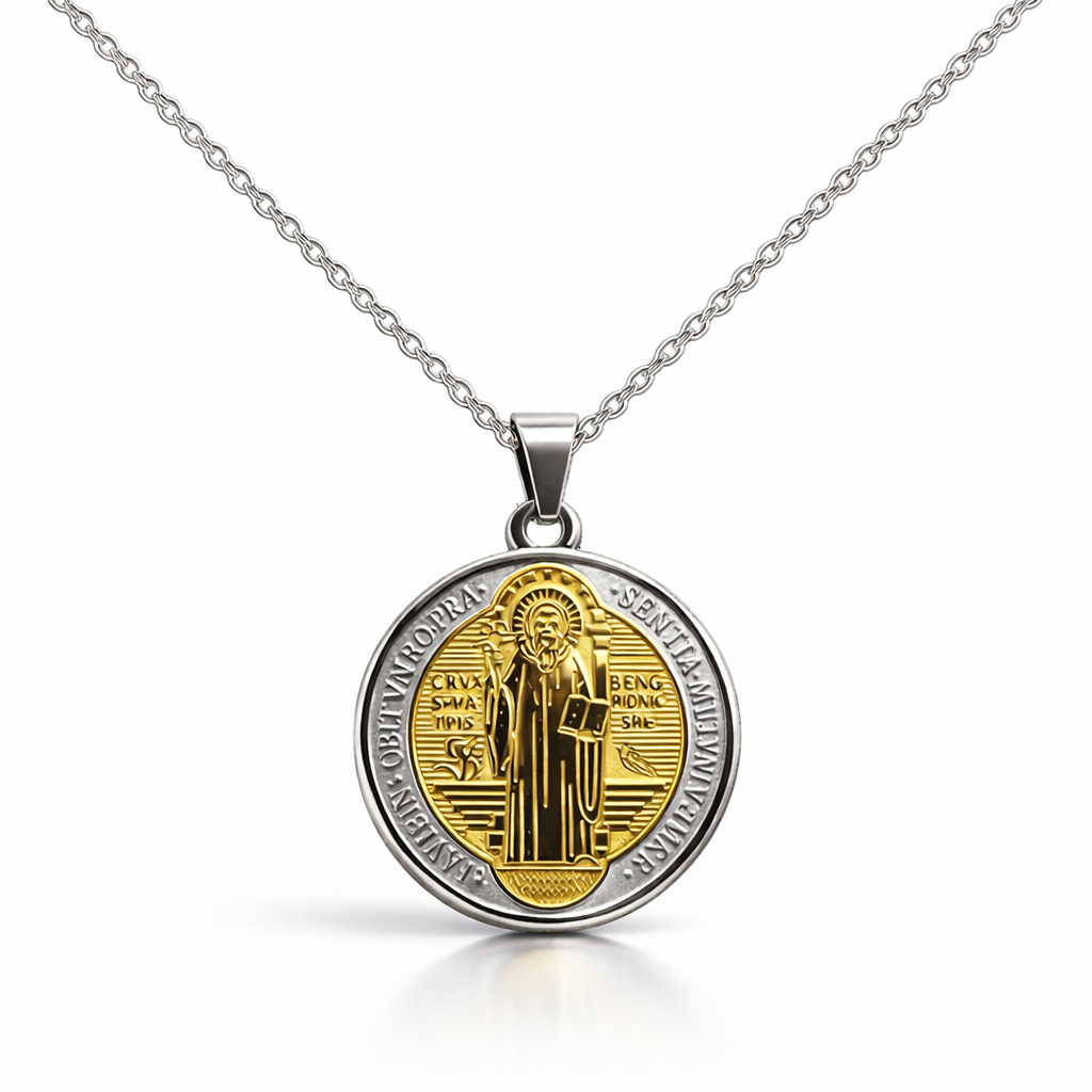 Collar con Medalla de San Benito en Acero cotigo