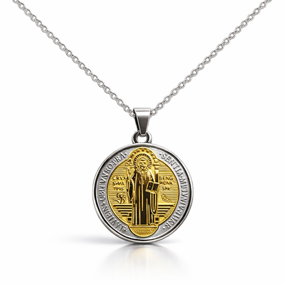 Collar con Medalla de San Benito en Acero