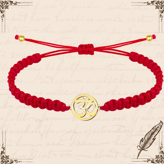 Pulsera Hilo Destino con Simbolo OM Acero Dorado