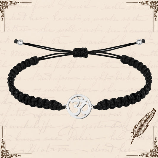 Pulsera Hilo Destino con Simbolo OM Acero Plateado