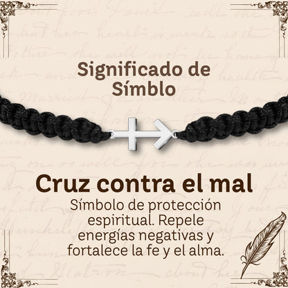 Pulsera Hilo Destino con Cruz contra el mal Acero Plateado