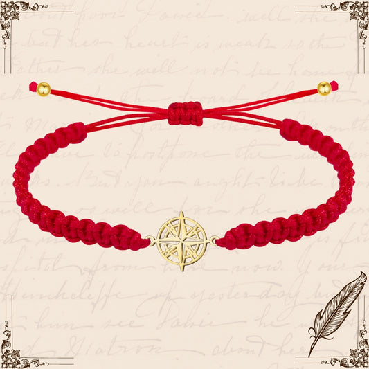 Pulsera Hilo Destino con Rosa de los Vientos Acero Dorado