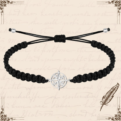 Pulsera Hilo Destino con Rosa de los Vientos Acero Plateado