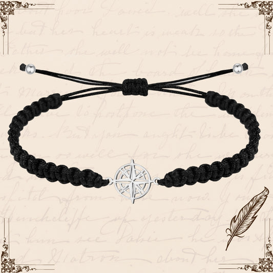 Pulsera Hilo Destino con Rosa de los Vientos Acero Plateado
