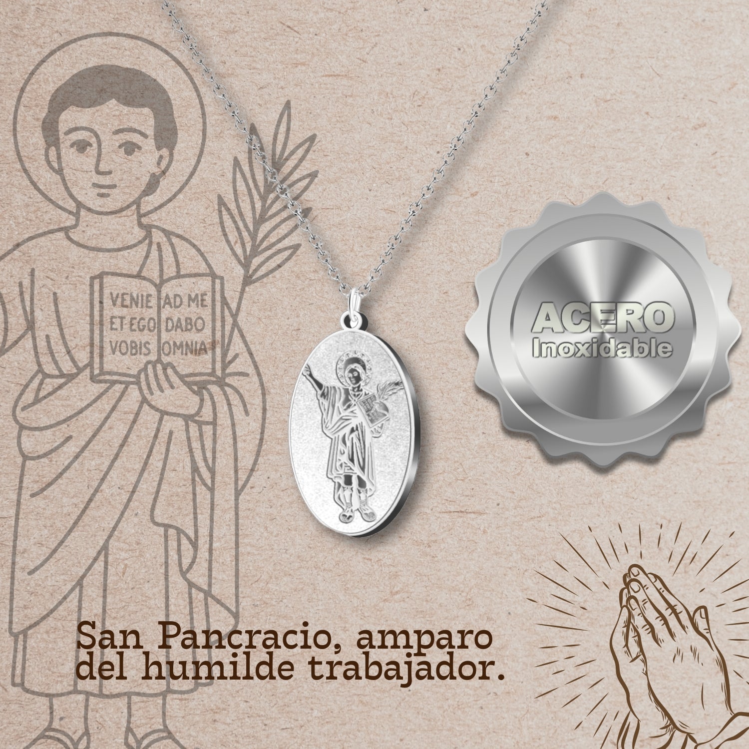 Colgante Medalla de San Pancracio en Acero Inoxidable cotigo