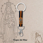 Llavero Virgen del Pilar con Bandera de España Y Cinta Azul acabado