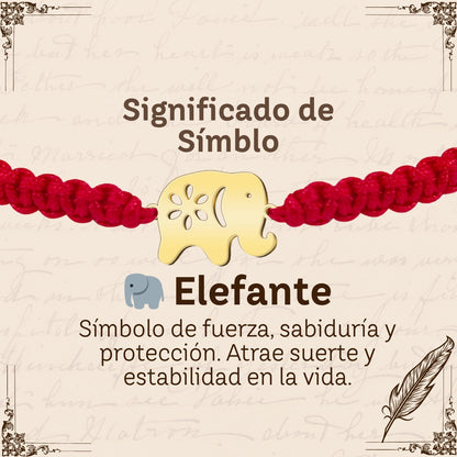Pulsera Hilo Destino con Elefante Acero Dorado