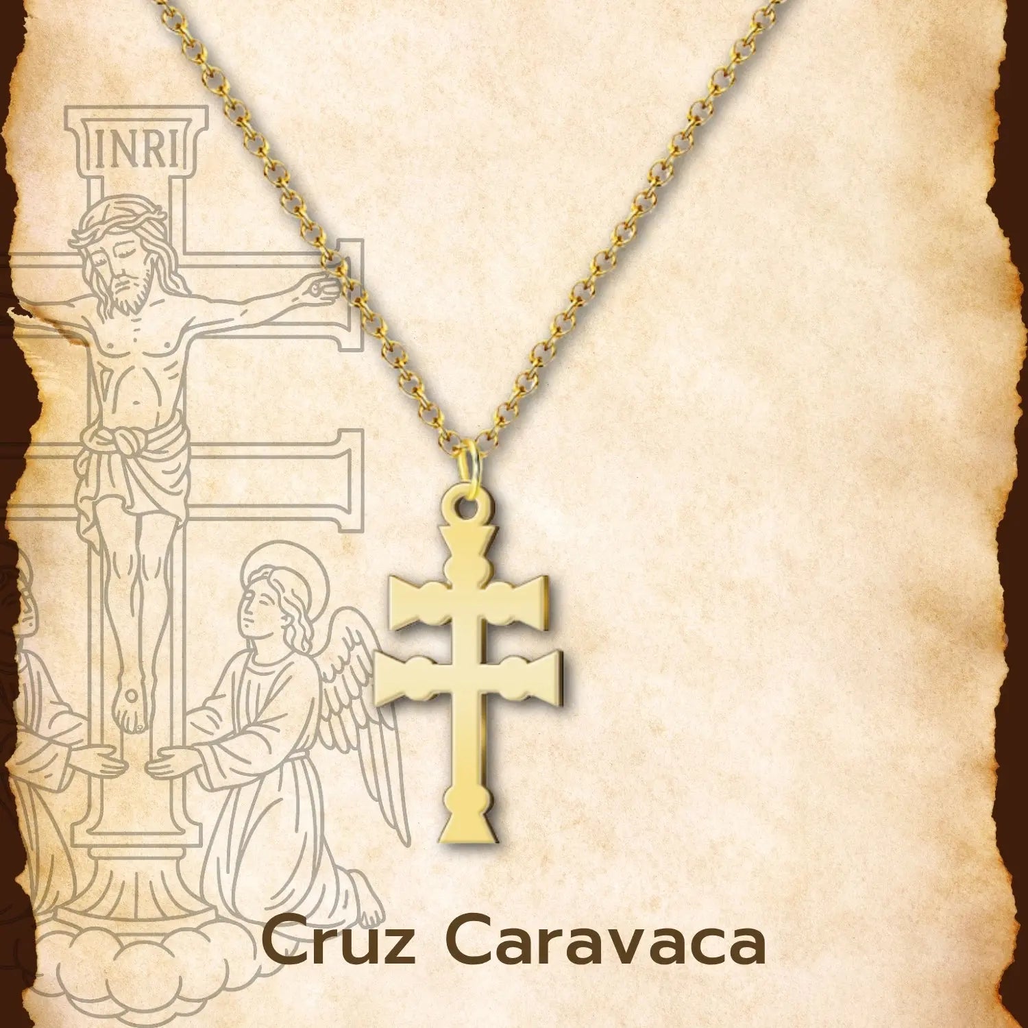 Collar Cruz de Caravaca en Acero Dorado - cotigo