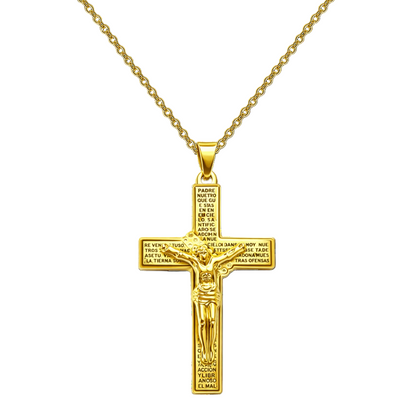 Collar con Jesús crucificado en Acero Dorado