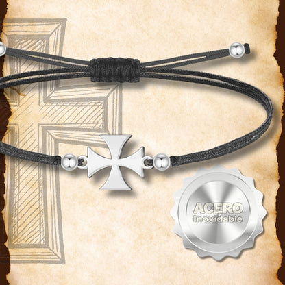 Cruz de san jorgePulsera Hilo encerado con  Acero Plateado