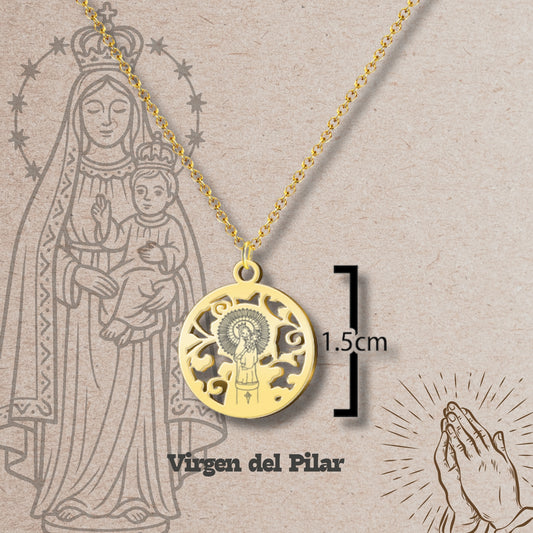 Collar Virgen de Pilar Acero dorado