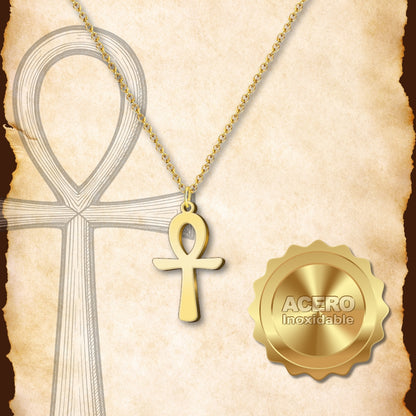 Collar Cruz Egipcia Acero inoxidable color Dorado