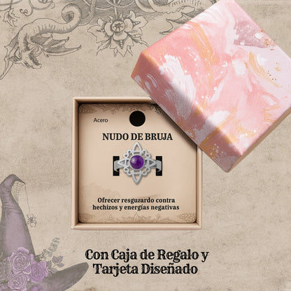 Anillo Nudo de Bruja Acero Plateado con Amatista