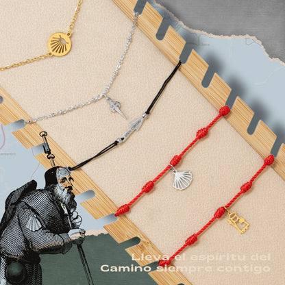 Pulsera del Camino de Santiago - Conchas de Santiago, recuerdos ruta del peregrino, cruz de santiago, joyas mujer + regalo una pulsera de 7 nudos.