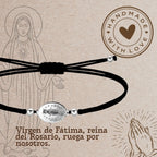 Pulsera Medalla de Virgen de Fátima Hilo Negro en Acero diseño